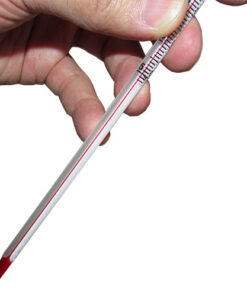 نمای پایین از دماسنج شیشه ای الکلی از 50- تا 50+ درجه سانتیگراد